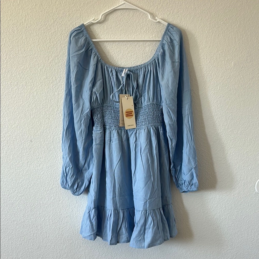 Chic Light Blue Long Sleeve Dress